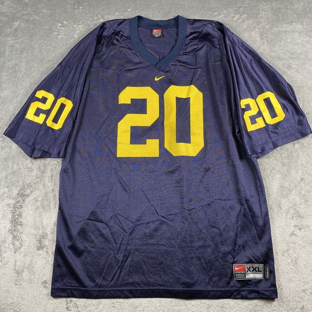 VTG Nike‎ Michigan Wolverines #20 Jersey Mens Size XXL Blue Center Swoosh U Of M